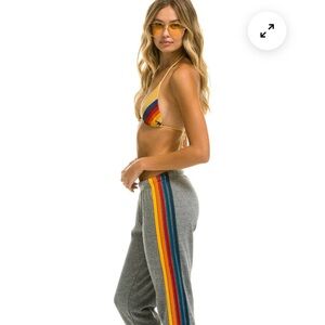 Aviator Nation Gray Joggers with Rainbow Stripes